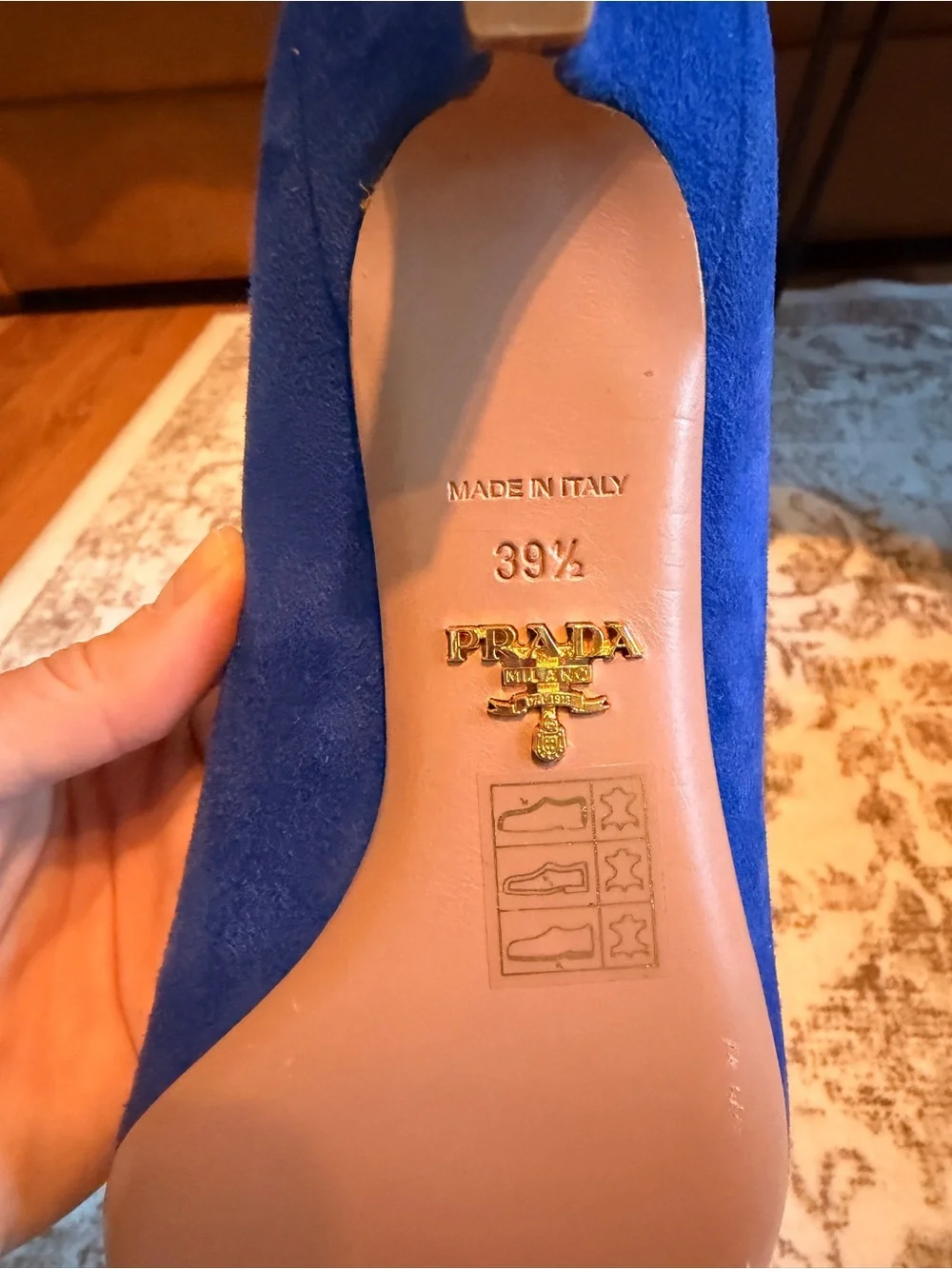 Prada Royal Blue Suede Pointed-Toe Kitten Heel